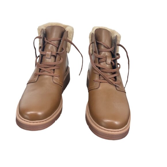 Clarks Mahogany Leather Faux Fur Trim Wedge Boots 8.5 - Picture 4 of 8